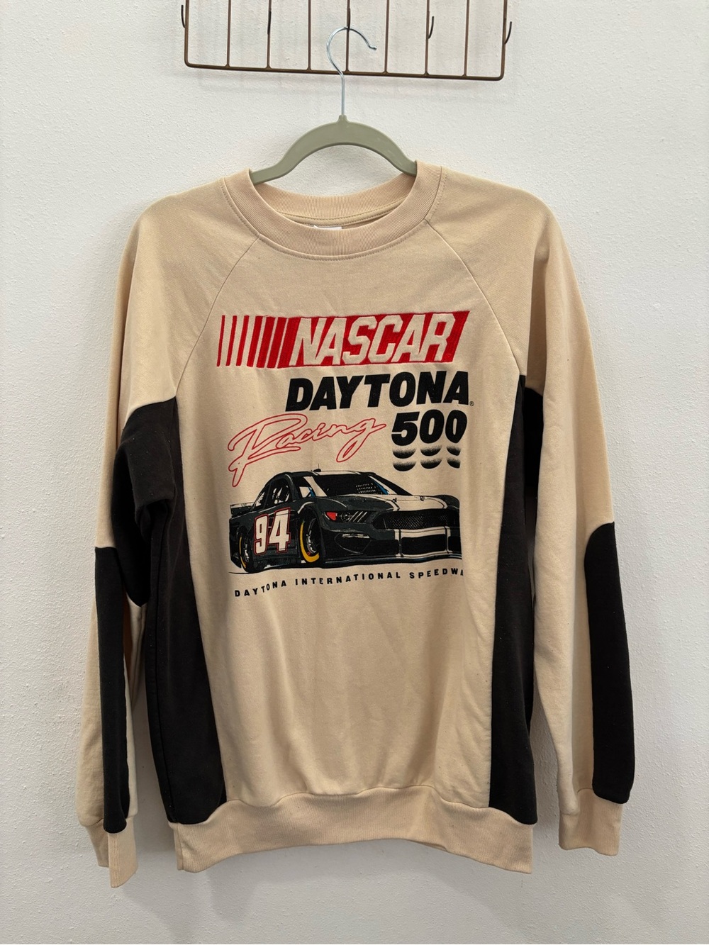 Nascar Beige and Black Daytona Racing 500 Crewneck Sweater
